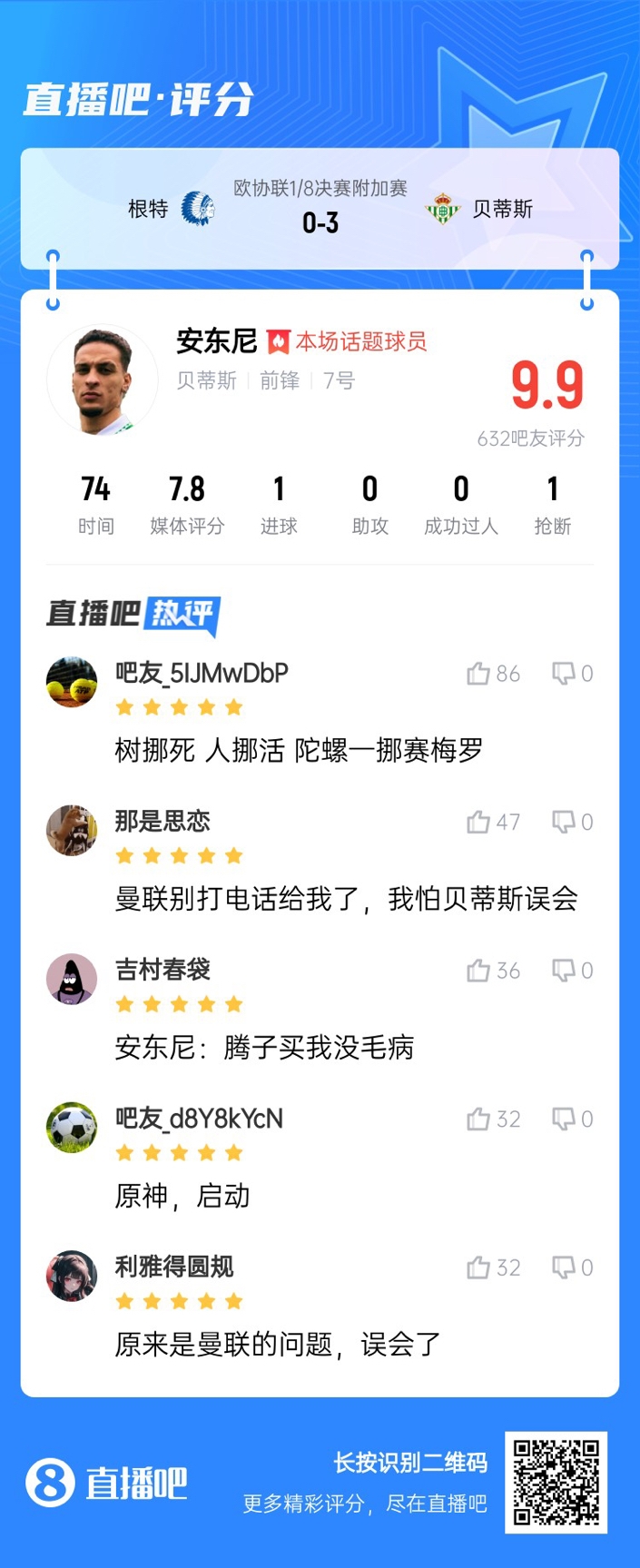  安東尼兜射圓規(guī)畫?。“捎言u(píng)分9.9：樹(shù)挪死人挪活 陀螺一挪賽梅羅