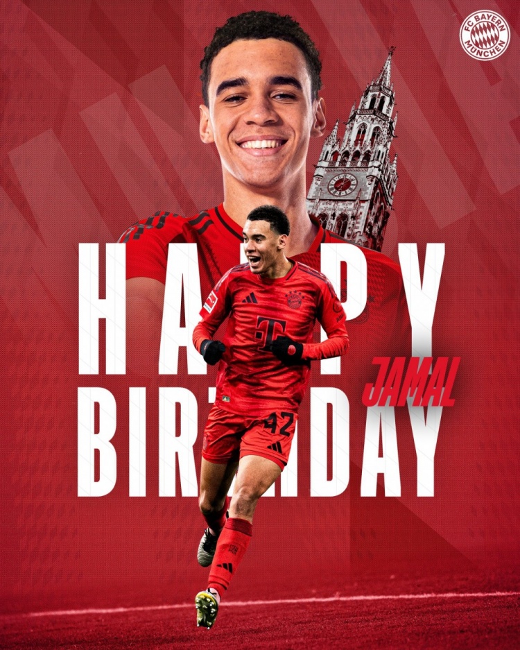  拜仁官方祝穆西亞拉22歲生日快樂，加盟至今出戰(zhàn)196次獲59球38助