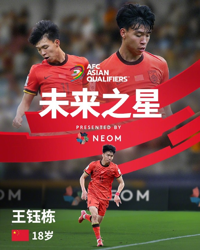  亞洲杯官方社媒發(fā)布王鈺棟個人海報：青年軍的旗幟，飄揚在前哨